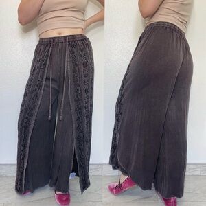 Naisha | Brown/Gray Boho Embroidered Palazzo Split Wrap Open-Leg Pants
